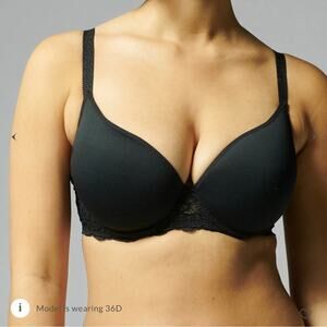 NWT $115 Simone Perele Caresse 3D Plunge 12A316F 32DDD 32F Black Sexy Lace New